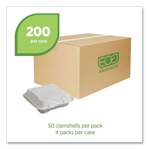 Image of Eco-Products® Vanguard Renewable and Compostable Sugarcane Clamshells, 9 x 9 x 3, White, 200/Carton