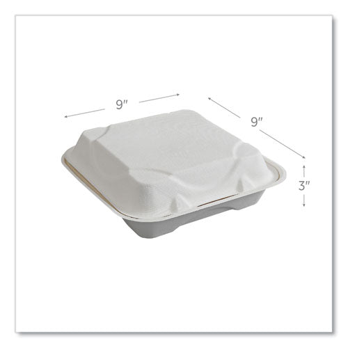 Image of Eco-Products® Vanguard Renewable and Compostable Sugarcane Clamshells, 9 x 9 x 3, White, 200/Carton