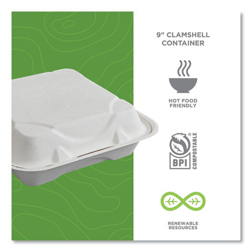 Image of Eco-Products® Vanguard Renewable and Compostable Sugarcane Clamshells, 9 x 9 x 3, White, 200/Carton