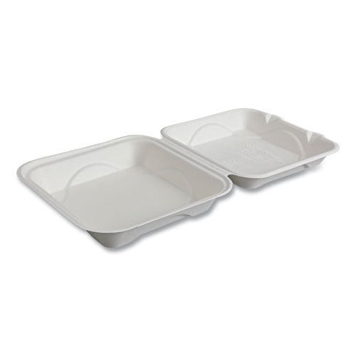 Image of Eco-Products® Vanguard Renewable and Compostable Sugarcane Clamshells, 9 x 9 x 3, White, 200/Carton