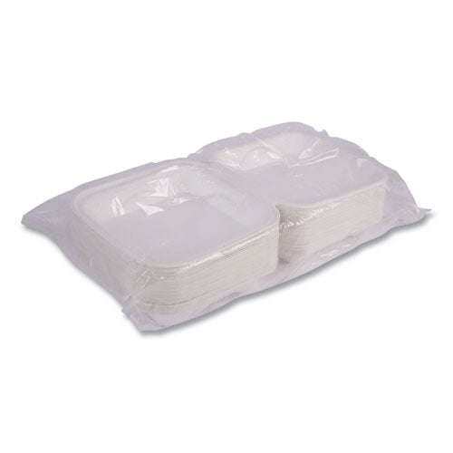 Image of Eco-Products® Vanguard Renewable and Compostable Sugarcane Clamshells, 9 x 9 x 3, White, 200/Carton
