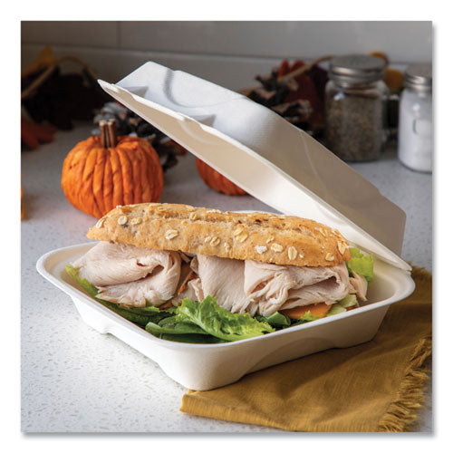 Image of Eco-Products® Vanguard Renewable and Compostable Sugarcane Clamshells, 9 x 9 x 3, White, 200/Carton