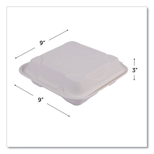 Image of Eco-Products® Vanguard Renewable and Compostable Sugarcane Clamshells, 3 Compartments, 9 x 9 x 3, White, 200/Carton
