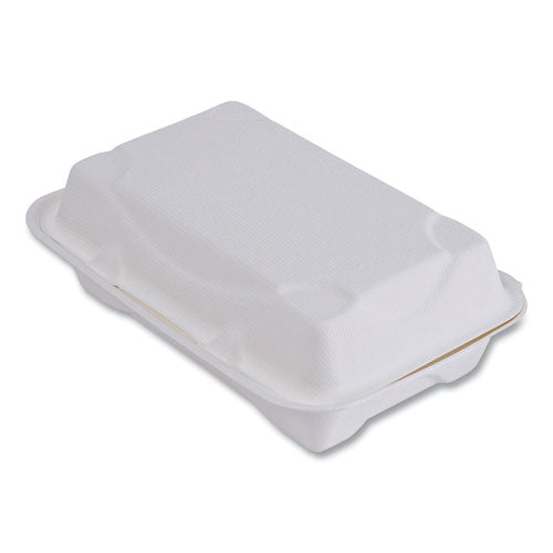 Image of Eco-Products® Vanguard Renewable and Compostable Sugarcane Clamshells, 9 x 6 x 3, White, 250/Carton