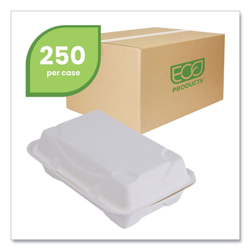 Image of Eco-Products® Vanguard Renewable and Compostable Sugarcane Clamshells, 9 x 6 x 3, White, 250/Carton