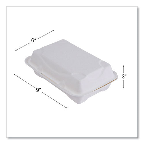 Image of Eco-Products® Vanguard Renewable and Compostable Sugarcane Clamshells, 9 x 6 x 3, White, 250/Carton