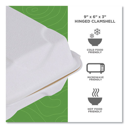 Image of Eco-Products® Vanguard Renewable and Compostable Sugarcane Clamshells, 9 x 6 x 3, White, 250/Carton
