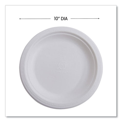 Image of Eco-Products® Vanguard Renewable And Compostable Sugarcane Plates, 10" Dia, White, 500/carton