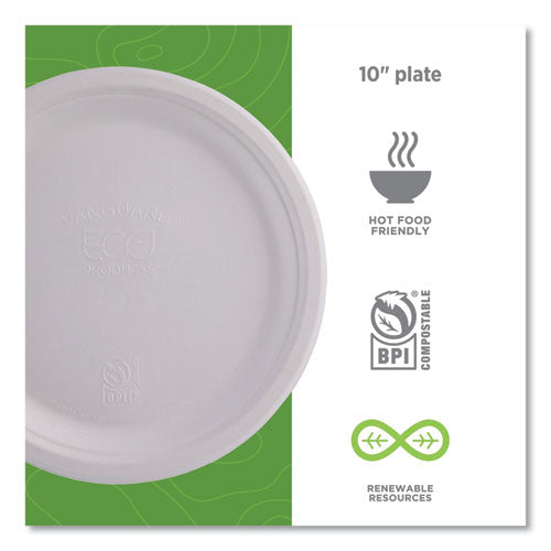 Image of Eco-Products® Vanguard Renewable And Compostable Sugarcane Plates, 10" Dia, White, 500/carton