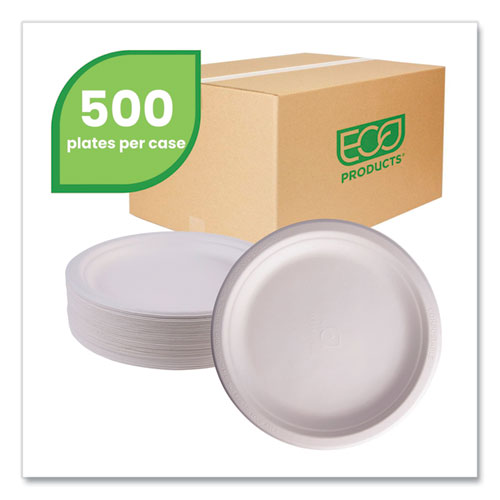 Image of Eco-Products® Vanguard Renewable And Compostable Sugarcane Plates, 9" Dia, White, 500/carton