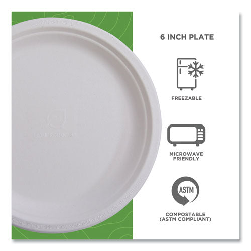 Image of Eco-Products® Vanguard Renewable And Compostable Sugarcane Plates, 6" Dia, White, 1,000/carton