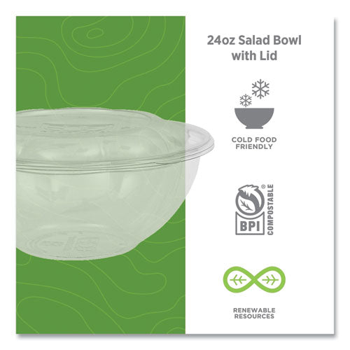 Image of Eco-Products® Renewable and Compostable Salad Bowls with Lids, 24 oz, Clear, Plastic, 50/Pack, 3 Packs/Carton