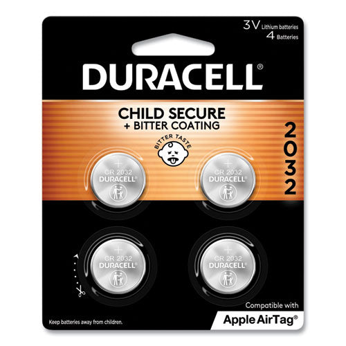 Image of Duracell® Lithium Coin Batteries With Bitterant, 2032, 4/Pack