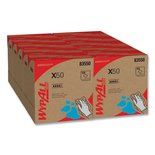Image of WypAll® X50 Cloths, POP-UP Box, 12.5 x 9.1, White, 168/Box, 10 Boxes/Carton