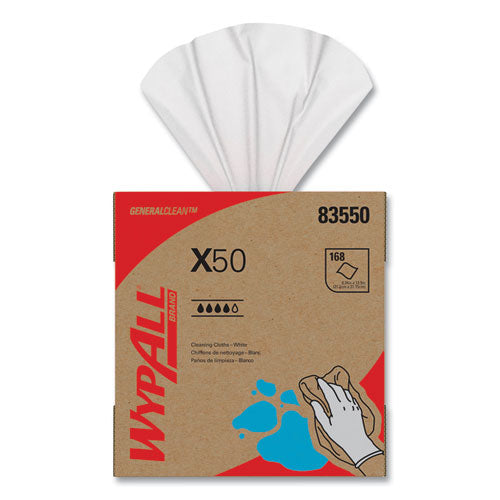 Image of WypAll® X50 Cloths, POP-UP Box, 12.5 x 9.1, White, 168/Box, 10 Boxes/Carton