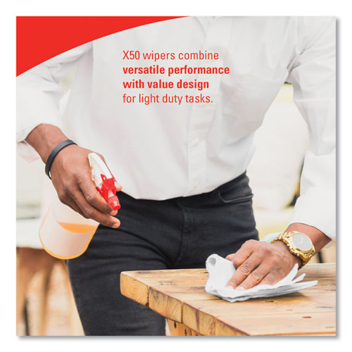 Image of WypAll® X50 Cloths, POP-UP Box, 12.5 x 9.1, White, 168/Box, 10 Boxes/Carton