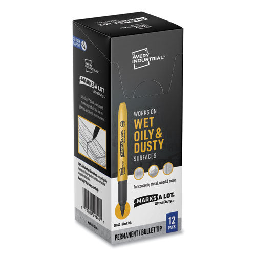 Image of Avery® MARKS A LOT UltraDuty Permanent Markers, Fine Bullet Tip, Black 12/Box