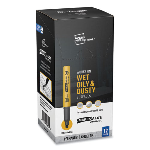 Image of Avery® MARKS A LOT UltraDuty Permanent Markers, Medium Chisel Tip, Black, 12/Box