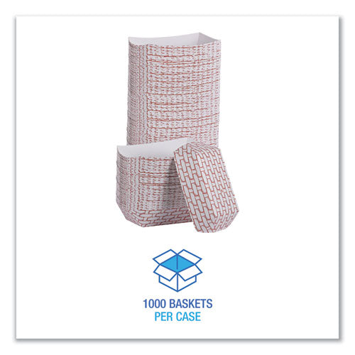 Image of Boardwalk® Paper Food Baskets, 6 oz Capacity, 3.78 x 4.3 x 1.08, Red/White, 1,000/Carton