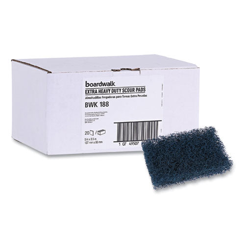 Image of Boardwalk® Extra Heavy-Duty Scouring Pad, 3.5 x 5, Dark Blue, 20/Carton