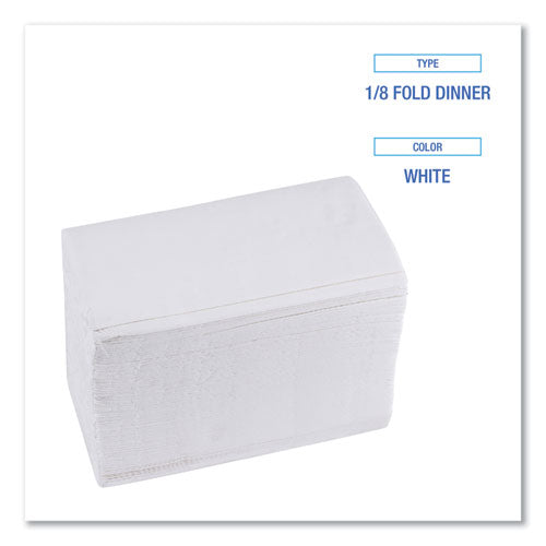 Image of Boardwalk® 1/8-Fold Dinner Napkins, 2-Ply, 15 X 17, White, 300/pack, 10 Packs/carton