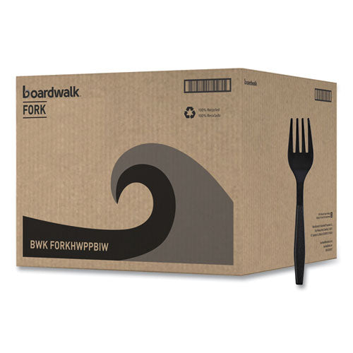 Image of Boardwalk® Heavyweight Wrapped Polypropylene Cutlery, Fork, Plastic, Black, 1,000/Carton