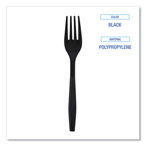 Image of Boardwalk® Heavyweight Wrapped Polypropylene Cutlery, Fork, Plastic, Black, 1,000/Carton