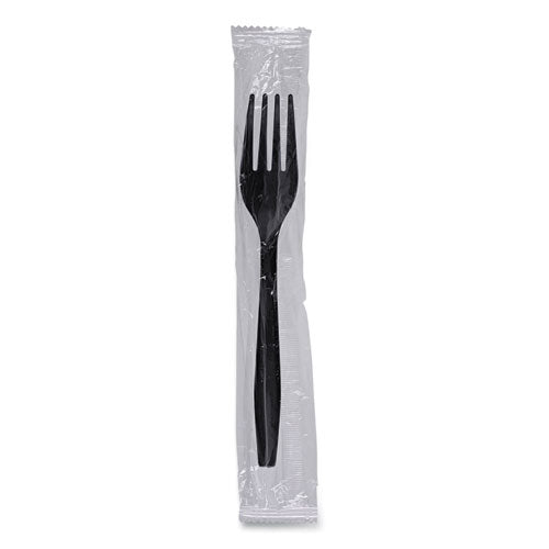 Image of Boardwalk® Heavyweight Wrapped Polypropylene Cutlery, Fork, Plastic, Black, 1,000/Carton