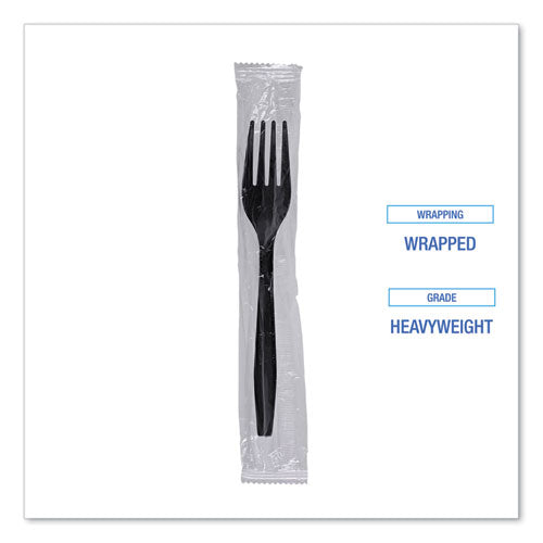 Image of Boardwalk® Heavyweight Wrapped Polypropylene Cutlery, Fork, Plastic, Black, 1,000/Carton