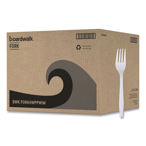 Image of Boardwalk® Heavyweight Wrapped Polypropylene Cutlery, Fork, Plastic, White, 1,000/Carton