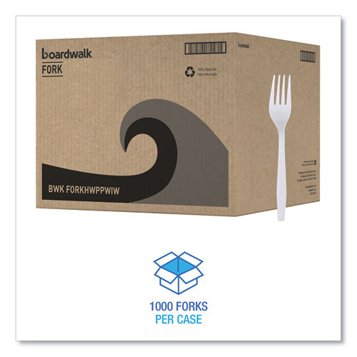 Image of Boardwalk® Heavyweight Wrapped Polypropylene Cutlery, Fork, Plastic, White, 1,000/Carton