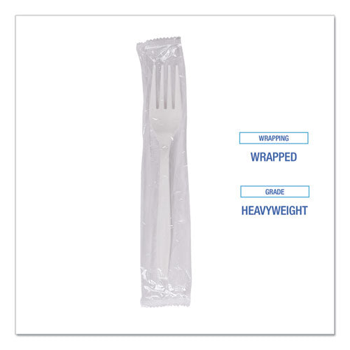 Image of Boardwalk® Heavyweight Wrapped Polypropylene Cutlery, Fork, Plastic, White, 1,000/Carton