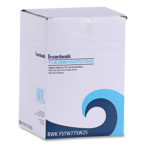 Image of Boardwalk® Flexible Wrapped Straws, 7.75", Plastic, White, 500/pack, 20 Packs/carton
