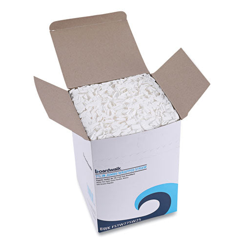 Image of Boardwalk® Flexible Wrapped Straws, 7.75", Plastic, White, 500/pack, 20 Packs/carton