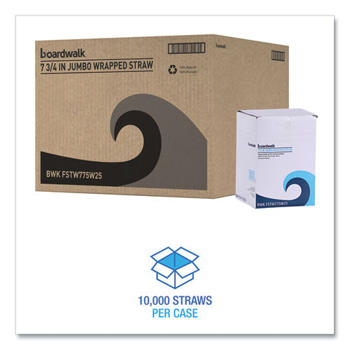 Image of Boardwalk® Flexible Wrapped Straws, 7.75", Plastic, White, 500/pack, 20 Packs/carton