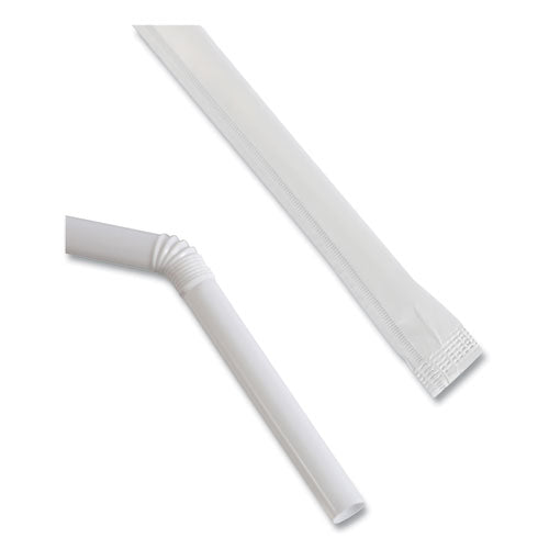 Image of Boardwalk® Flexible Wrapped Straws, 7.75", Plastic, White, 500/pack, 20 Packs/carton
