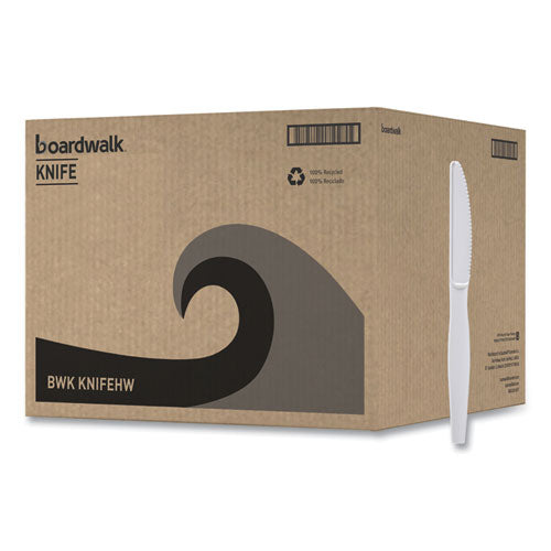 Image of Boardwalk® Heavyweight Polystyrene Cutlery, Knife, Plastic, White, 1,000/Carton
