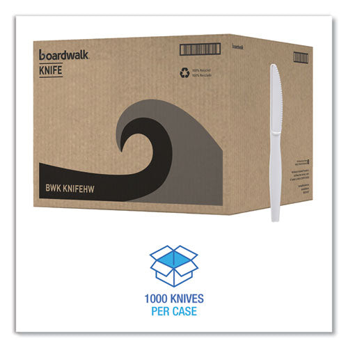 Image of Boardwalk® Heavyweight Polystyrene Cutlery, Knife, Plastic, White, 1,000/Carton