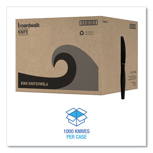 Image of Boardwalk® Heavyweight Polystyrene Cutlery, Knife, Plastic, Black, 1,000/Carton