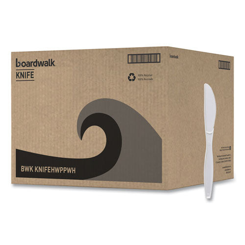 Image of Boardwalk® Heavyweight Polypropylene Cutlery, Knife, Plastic, White, 1,000/Carton