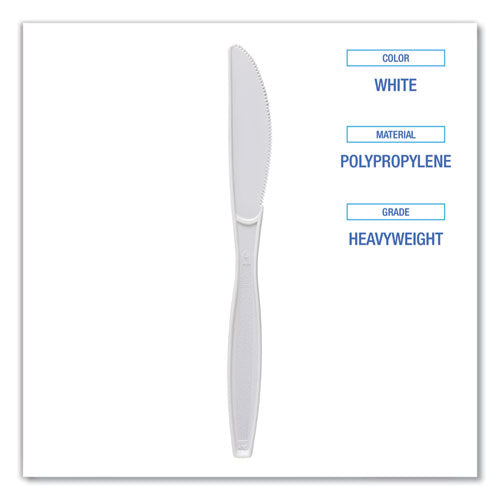 Image of Boardwalk® Heavyweight Polypropylene Cutlery, Knife, Plastic, White, 1,000/Carton