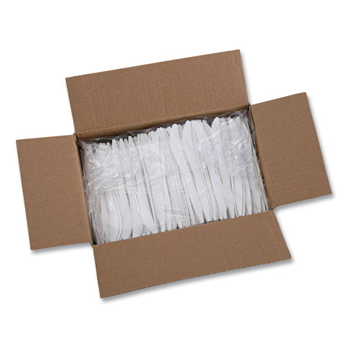 Image of Boardwalk® Heavyweight Polypropylene Cutlery, Knife, Plastic, White, 1,000/Carton