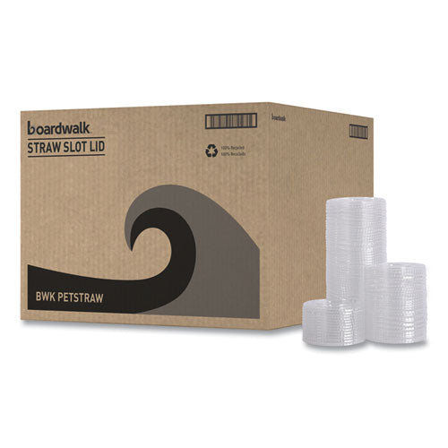 Image of Boardwalk® PET Cold Cup Lids, Fits 14 oz to 24 oz Cold Cups, Plastic, Clear, 100/Sleeve, 10 Sleeves/Carton