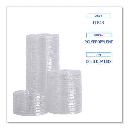 Image of Boardwalk® PET Cold Cup Lids, Fits 14 oz to 24 oz Cold Cups, Plastic, Clear, 100/Sleeve, 10 Sleeves/Carton