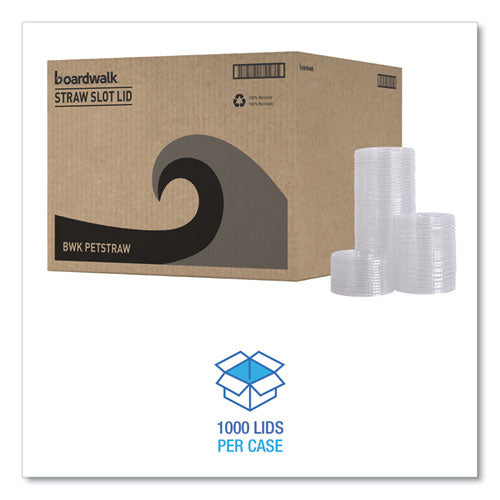 Image of Boardwalk® PET Cold Cup Lids, Fits 14 oz to 24 oz Cold Cups, Plastic, Clear, 100/Sleeve, 10 Sleeves/Carton