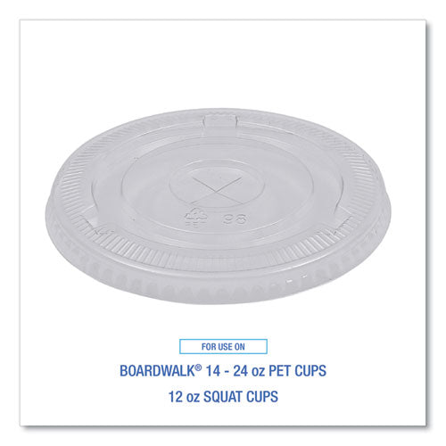 Image of Boardwalk® PET Cold Cup Lids, Fits 14 oz to 24 oz Cold Cups, Plastic, Clear, 100/Sleeve, 10 Sleeves/Carton