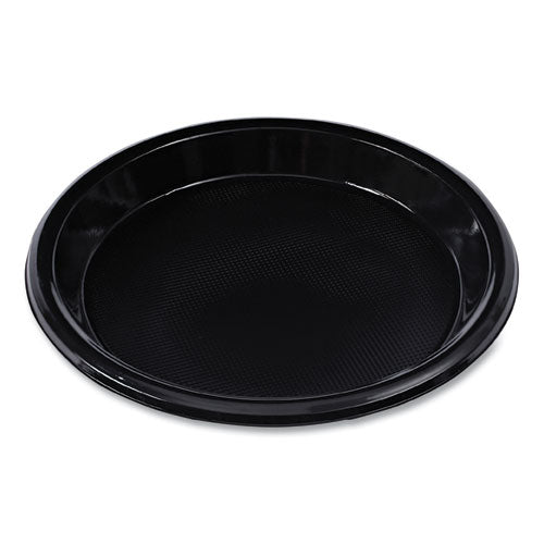 Image of Boardwalk® Hi-Impact Plastic Dinnerware, Plate, 10" dia, Black, 125/Sleeve, 4 Sleeves/Carton