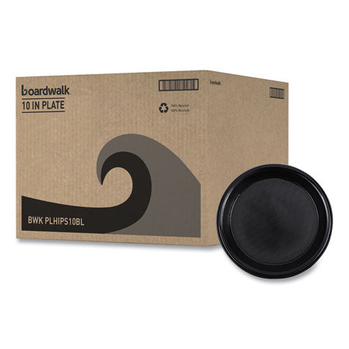 Image of Boardwalk® Hi-Impact Plastic Dinnerware, Plate, 10" dia, Black, 125/Sleeve, 4 Sleeves/Carton
