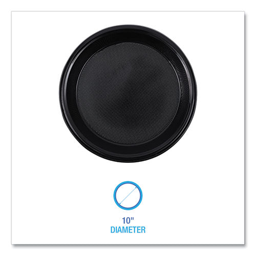 Image of Boardwalk® Hi-Impact Plastic Dinnerware, Plate, 10" dia, Black, 125/Sleeve, 4 Sleeves/Carton
