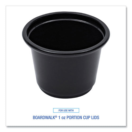Image of Boardwalk® Souffle/Portion Cups, 1 oz, Plastic, Black, 125/Sleeve, 20 Sleeves/Carton